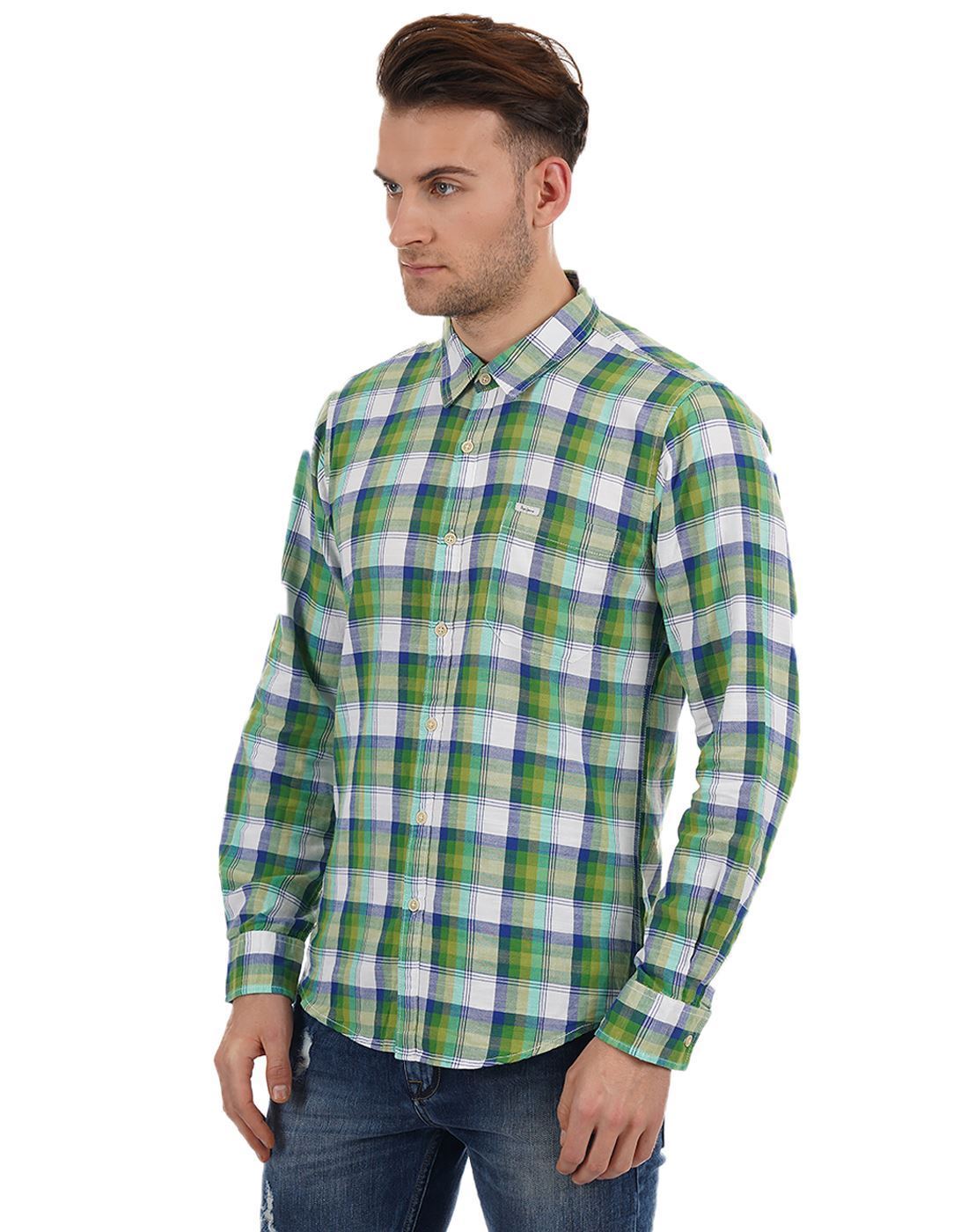 Pepe Jeans Men Casual Wear Green Checkered Shirt